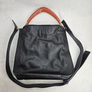 Black Leather Bag with Orange Handle